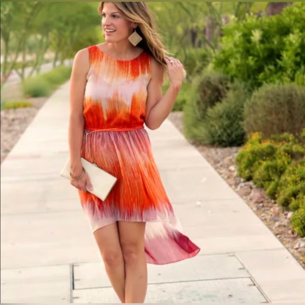#322 Haute Hippie High/Low Ombr In Shades Of Orange, Yellow, White & Burgundy